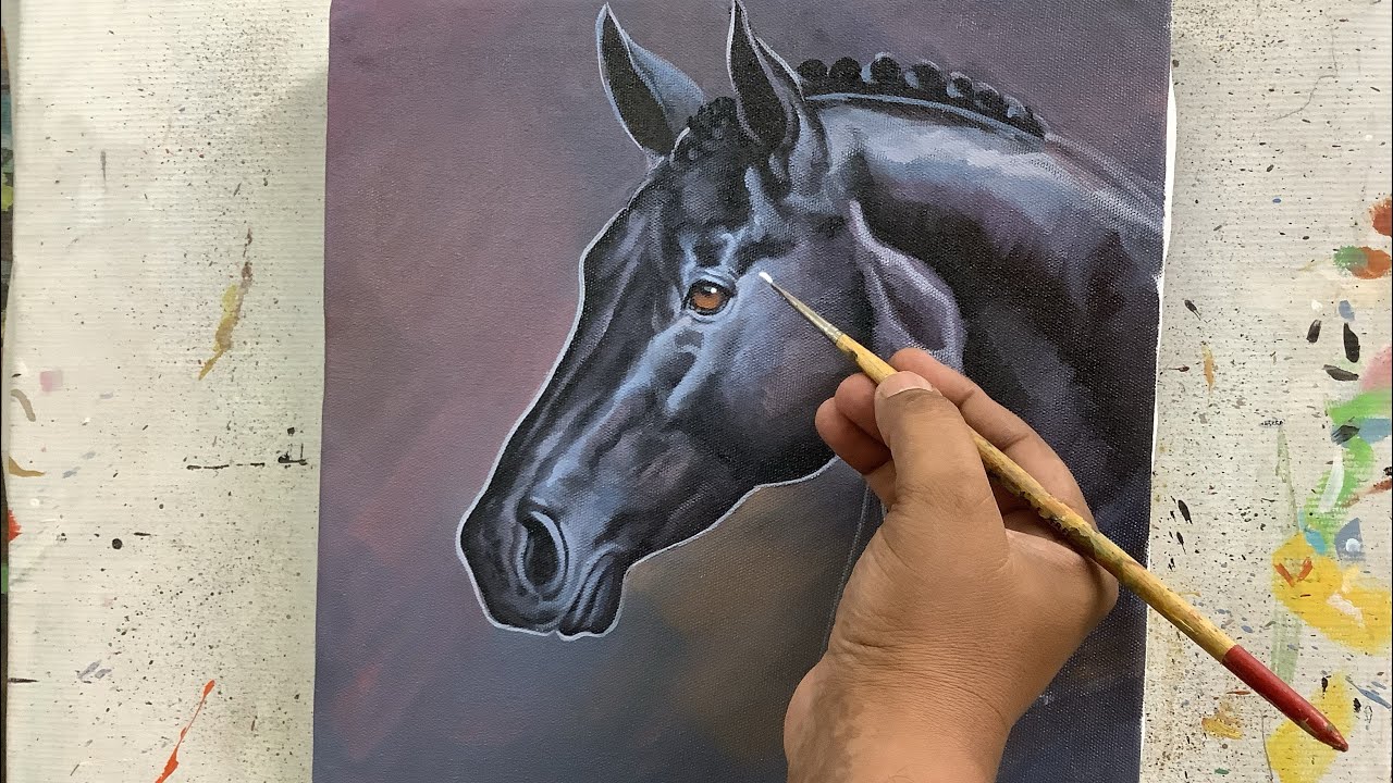 Easy Acrylic Horse Painting Tutorial, Realistic Horse Painting, Basic ...
