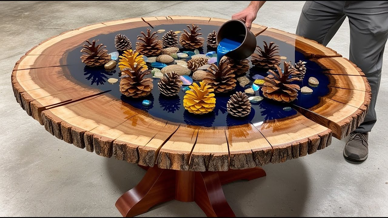 Masterful Creation - Using Lots Of Pine Cones Combined With Epoxy Glue To Make A Beautiful Table