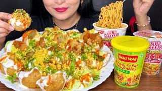 SPICY DAHI PURI EATING CHALLENGE | 3 TYPES OF CUP NOODLES | SPICY FOOD CHALLENGE | ASMR