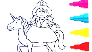disney princess with unicorn|princess coloring page|unicorn coloring page screenshot 4