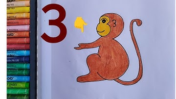 How to Draw a Cute Monkey Using Number 3 | Easy Drawing for Kids| Riya