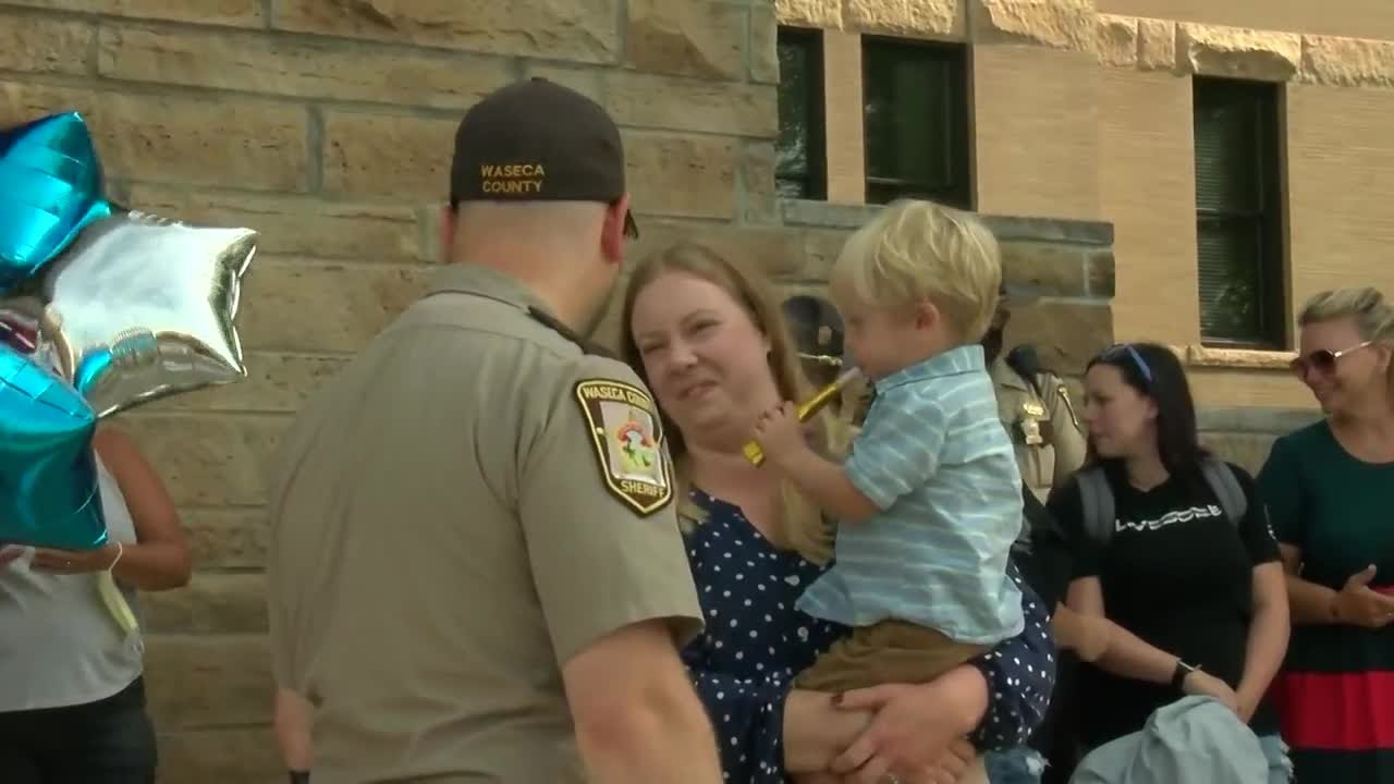 Waseca County deputy gets a surprise hero's welcome back to work