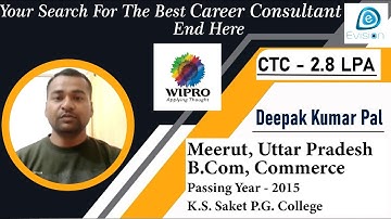 Congrats, Deepak | OJT Trainee at EVISION | 3 LPA | Got Selected as System Administrator in "WIPRO"