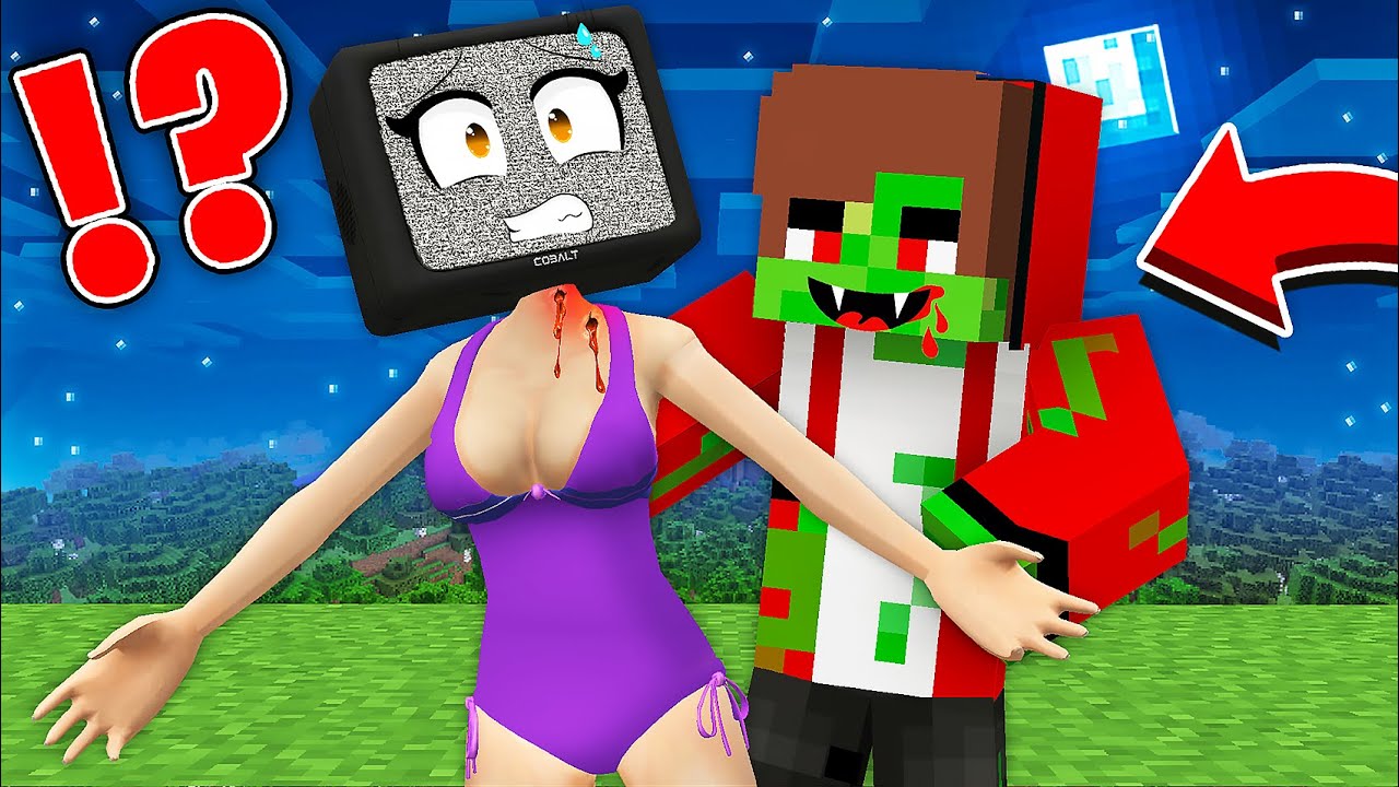Why Zombie JJ bite TV WOMAN?! FAMILY SAD STORY in Minecraft