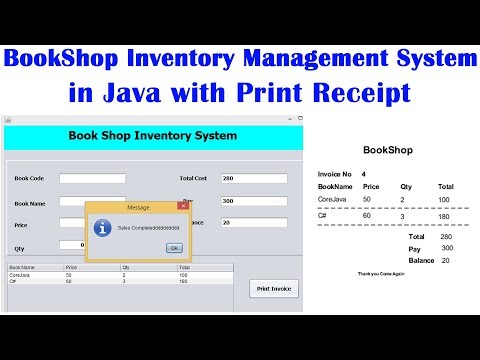 BookShop Inventory Management System in Java with Print Receipt