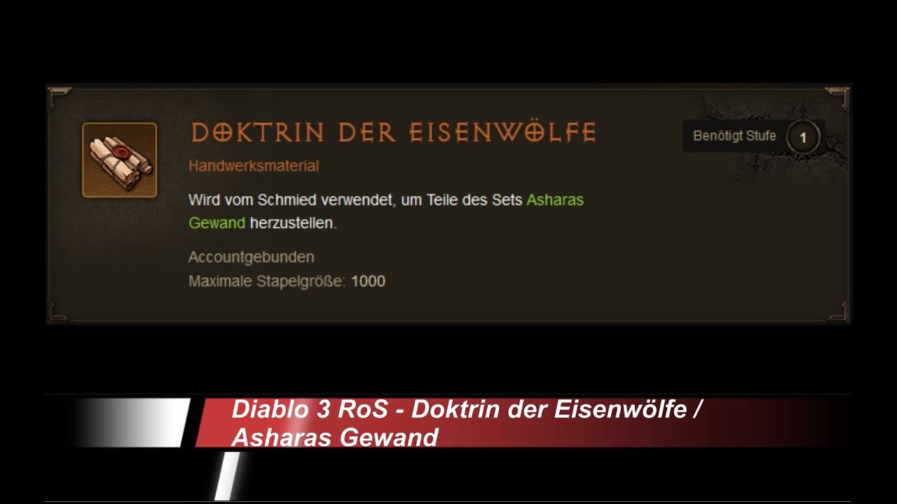 Diablo 3 Crafting Farming Doktrin der Eisenwölfe / Asharas Gewand
