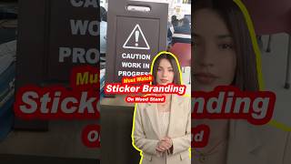 Sticker Branding On Wood Stand By New Sign Advertising