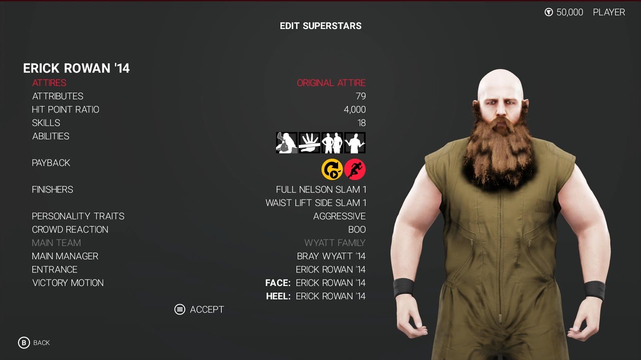 WWE 2K19 Erick Rowan '14 Stats & Attributes