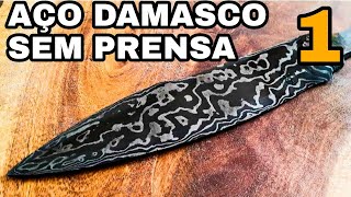 FACÃO de AÇO DAMASCO FORJADO À MÃO COM SUCATA - PARTE 1 - #desafiosobforja