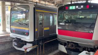 JR東日本蘇我駅を入線.発車する列車。