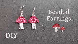 DIY mushroom bead earrings, seed bead earrings tutorial for beginners, beading