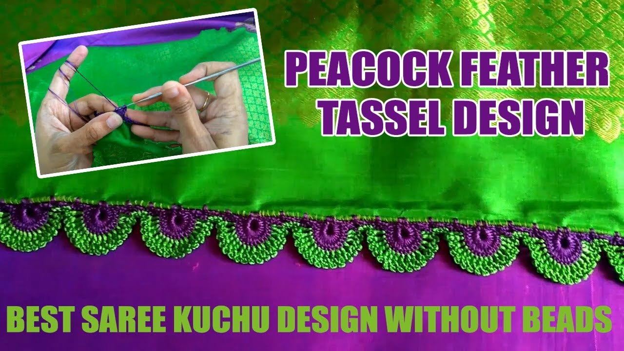 Best Saree Kuchu Design Without Beads | Peacock Feather Tassel ...