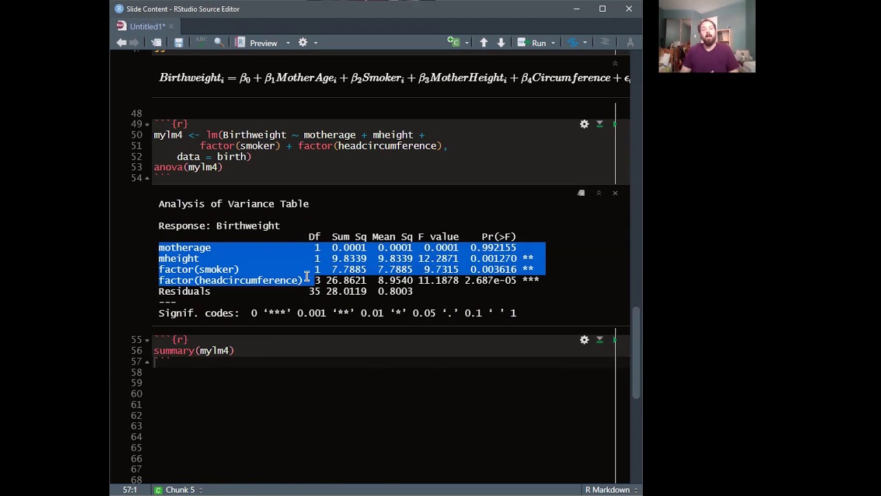 Linear Regression Week 3:  Sequential Sum of Squares ANOVA