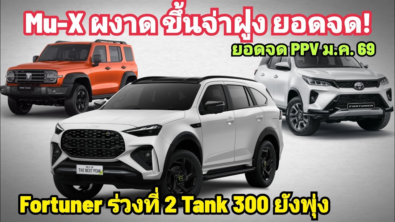 ปีนี้เอาจริง! Mu-X 2026 พุ่งที่ 1 แซง Fortuner เฉย Tank 300 จี้ห่างๆ / ยอดจดทะเบียน PPV ม.ค. 2026