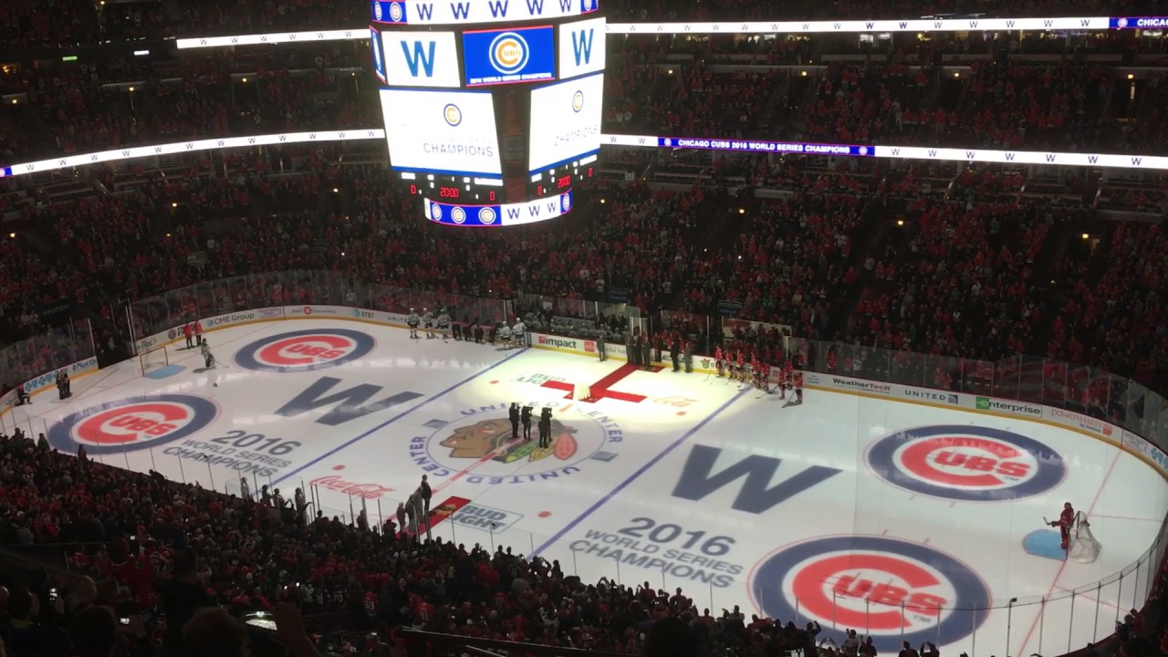 Chicago Cubs World Championship Cup at Chicago Blackhawks game in United Center - 6 November 2016