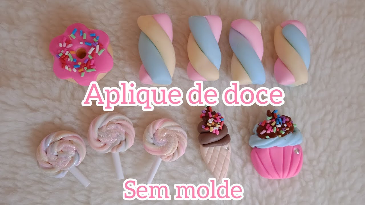 5 APLIQUES DE DOCES EM BISCUIT SEM MOLDE. #biscuit #apliquesdelaco #apliqueembiscuit #artesanato