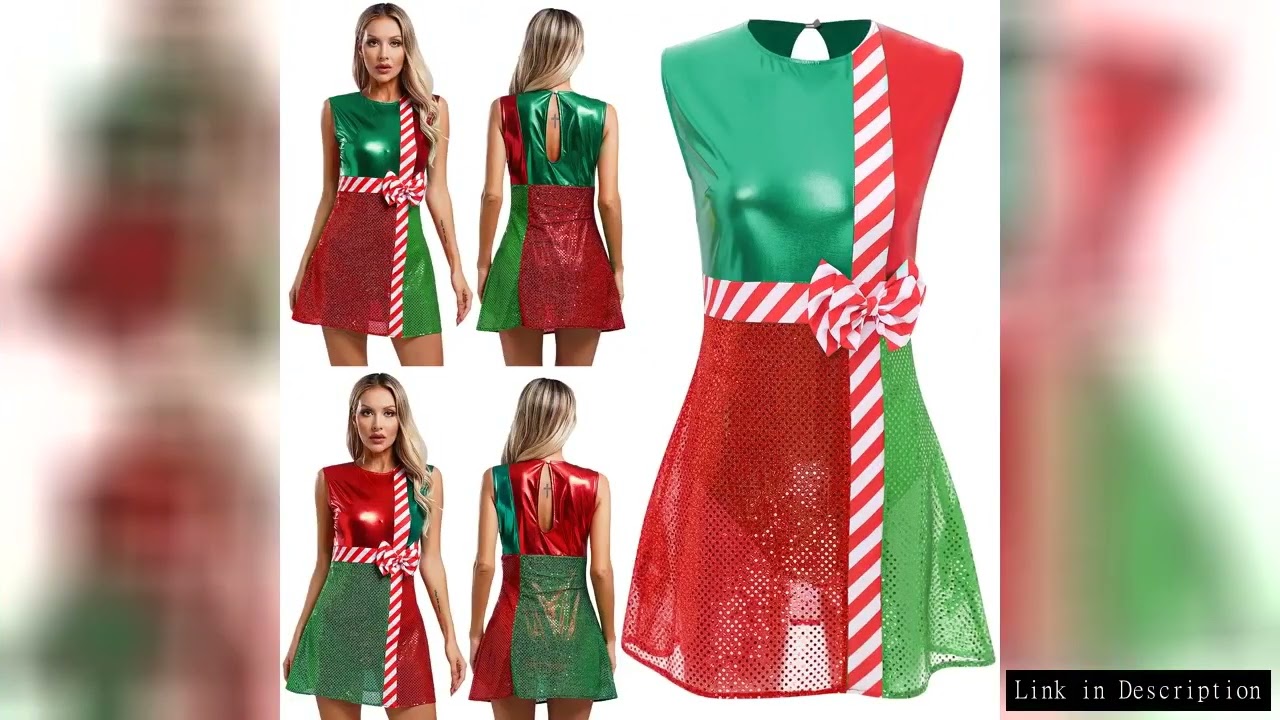Women Christmas Mrs Santa Dress Sleeveless Shiny Sequins Dance Leotard Dress Xmas Carnival Party Per