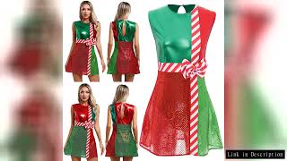 Women Christmas Mrs Santa Dress Sleeveless Shiny Sequins Dance Leotard Dress Xmas Carnival Party Per