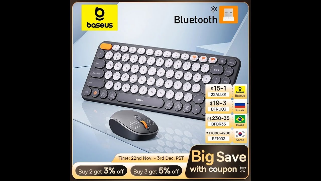 Baseus Bluetooth Keyboard & Mouse Combo | Nano Receiver for PC, MacBook, Tablet & Laptop 💻✨