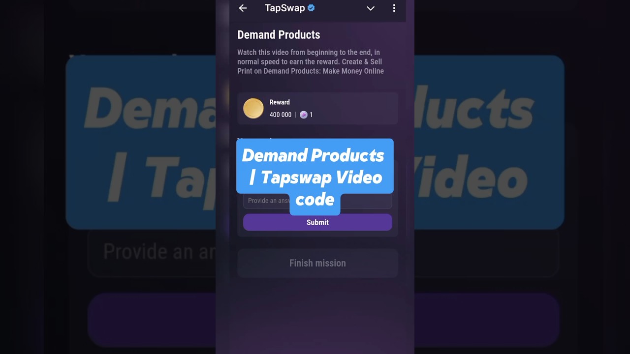 Demand Products Tapswap code || Tapswap Video Code Demand Products 