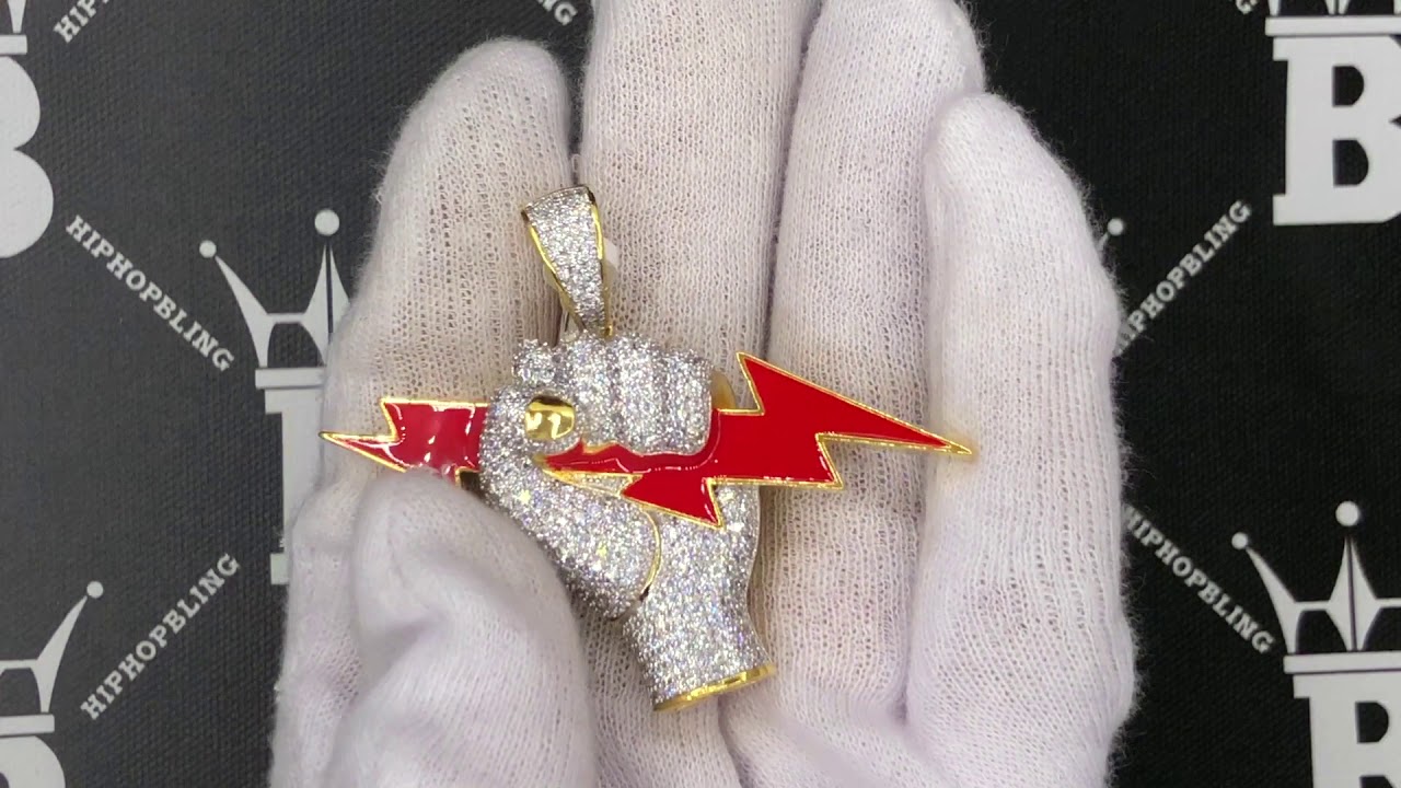 Grab The Lightning CZ Hip Hop Bling Bling Pendant Gold Iced Out Fist K22060G