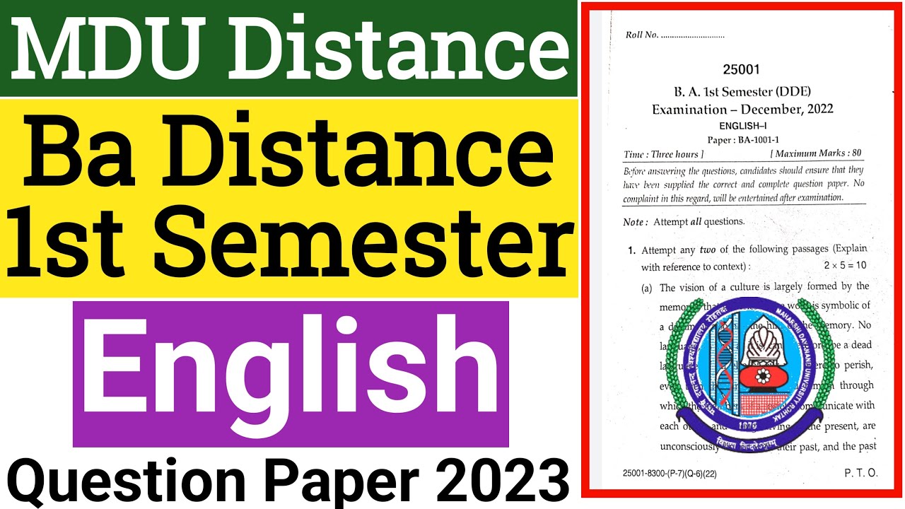 Distance Education Ba English Guide.pdf Mdu Ba Distance English 1st semester Question Paper 2023 | Mdu DDE Ba ...