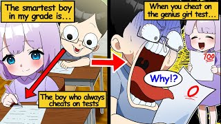 【Manga】The smartest boy in my grade cheats on tests. When he peeks at the genius girl's answer...