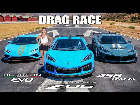 2023 Corvette Z06 vs Lamborghini Evo vs Ferrari 458: The Official Supercar Killer Race