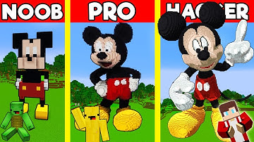 MICKEY MOUSE Statue House Build Battle In Minecraft NOOB VS PRO CHALLENGE Maizen Mizen Mazien Parody