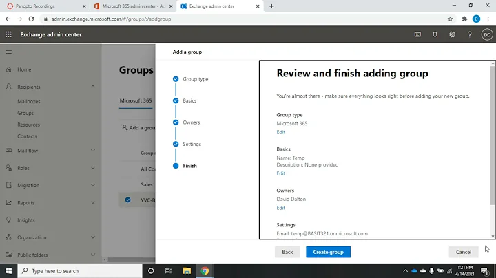 Managing groups in Office 365 Exchange