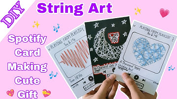 Cute & Easy String Art DIY❤️🌜💙| Spotify Card Making |Cute Gift Idea |Thread Art Card Idea Making.