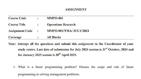 IGNOU MMPO - 001 Solved Assignment July 2024 Jan 2025 PDF | MBA | Operations Research
