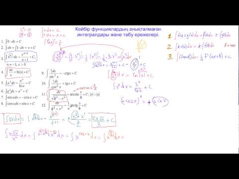 Анықталмаған интегралдар таблицасы және қасиеттері