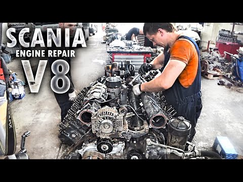 SCANIA V8 16 liters - engine assembly / Truck engine repair / ENGINE REPAIR