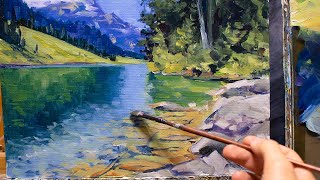 Oil Painting Beautiful Mountain Lake screenshot 1