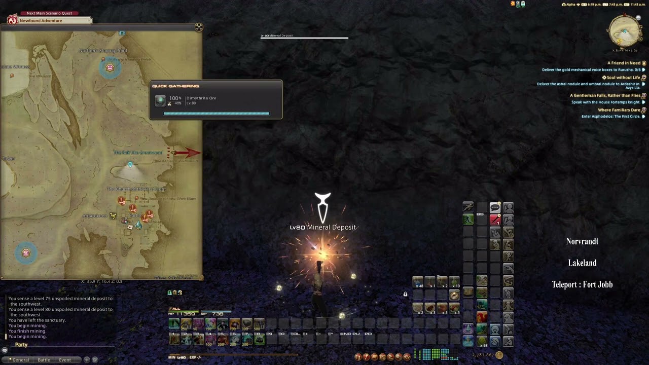 Final Fantasy XIV / 14. Map Location 2023. Dimythrite Ore - Miner
