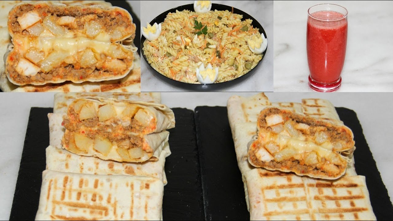 فطور العاشر من رمضان شهيوات خطيييرة طاكوس ميكست بحال لي كتشريو, سلطة المقرونية باردة عصير