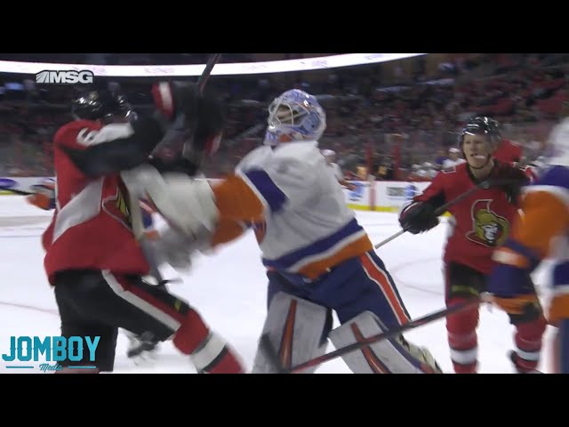 Thomas Greiss doesn't like the late poke by Tyler Ennis, a breakdown