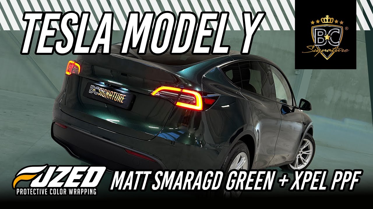 Tesla Model Y wrapped in FUZED Gloss Smaragd Green - Colored Paint  Protection Film