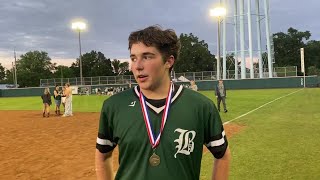 Benedictine baseball pitcher Jake Wise after complete game shutout in 6-0 VISAA state championship