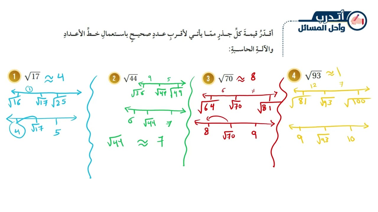 الجذور الصماء (أتدرب وأحل المسائل ) |الصف الثامن 