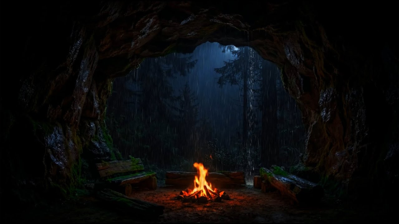 Rainstorm Atmosphere 🌧️ Forest Cave Heavy Rain Sounds for Calm Nights