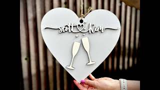 Wedding Decor Wooden Heart Sign Names Love Glasses Couple