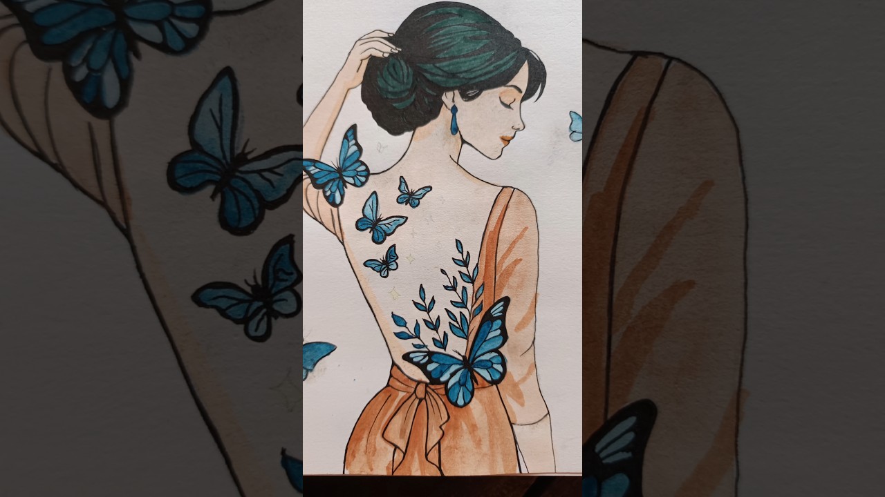 Butterfly Girl Drawing Elegant Girl Art Rafat Art
