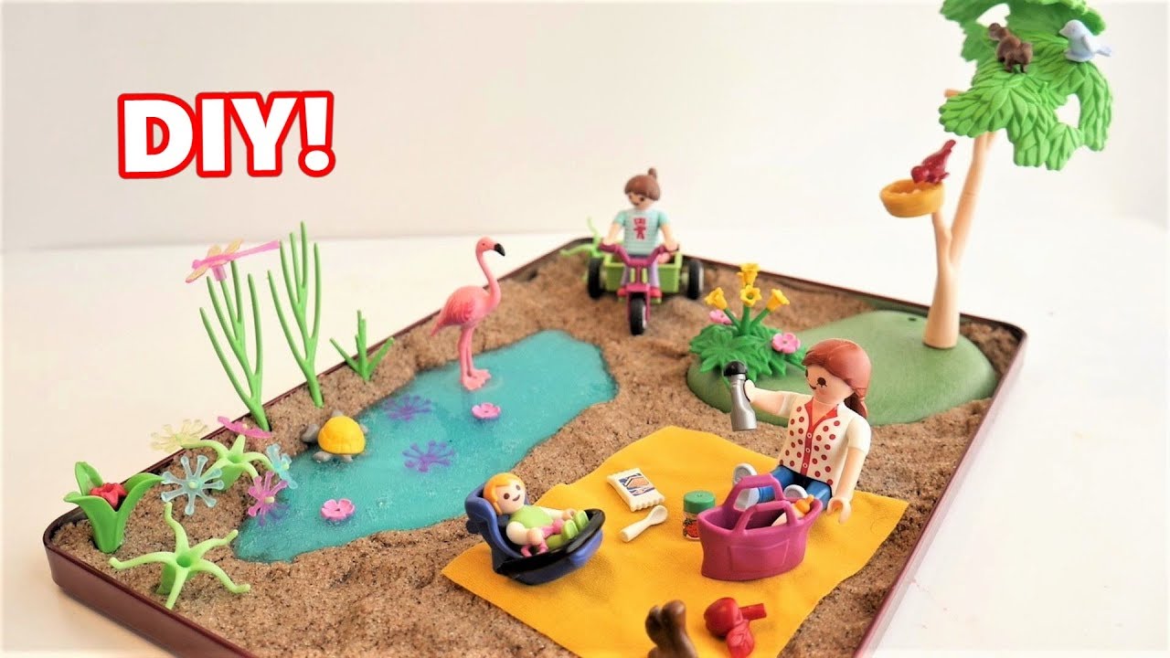 DIY How to Make Slime Lake & Kinetic Sand Land for Playmobil Family Picnic Scene - YouTube