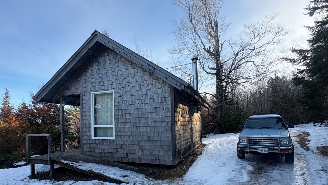 Winter Camping Trip Off Grid Cabin Nova Scotia in a 1983 Blazer S10