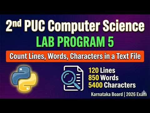 2nd PUC, 5) Write a Python program to count the number of Lines, Words and Characters in Text File.