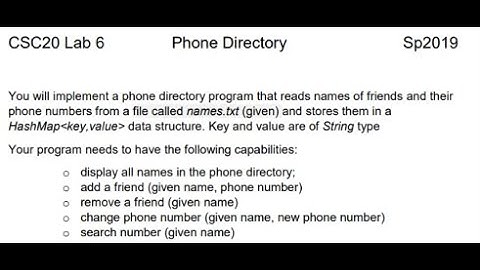 Phone DIrectory entire JAVA assignment | Programming Concepts and Methodology Lab 6