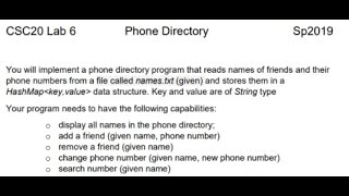 Phone DIrectory entire JAVA assignment | Programming Concepts and Methodology Lab 6