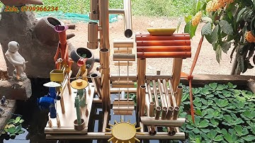 tiểu cảnh trang trí thác nước đẹp 2021  tiểu cảnh ống nhựa bamboo